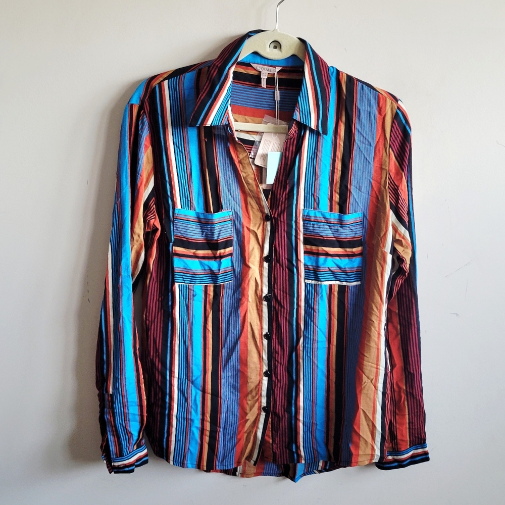 Esqualo Stripe Button‎ Down Top